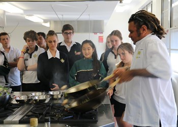 AUDIO and GALLERY: Hatted Indigenous chef teaches San Clemente High School students about bush tucker IMAGE