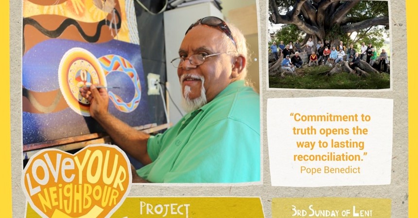 Internationally renowned Aboriginal artist Uncle Richard Campbell for Project Compassion 2017 IMAGE